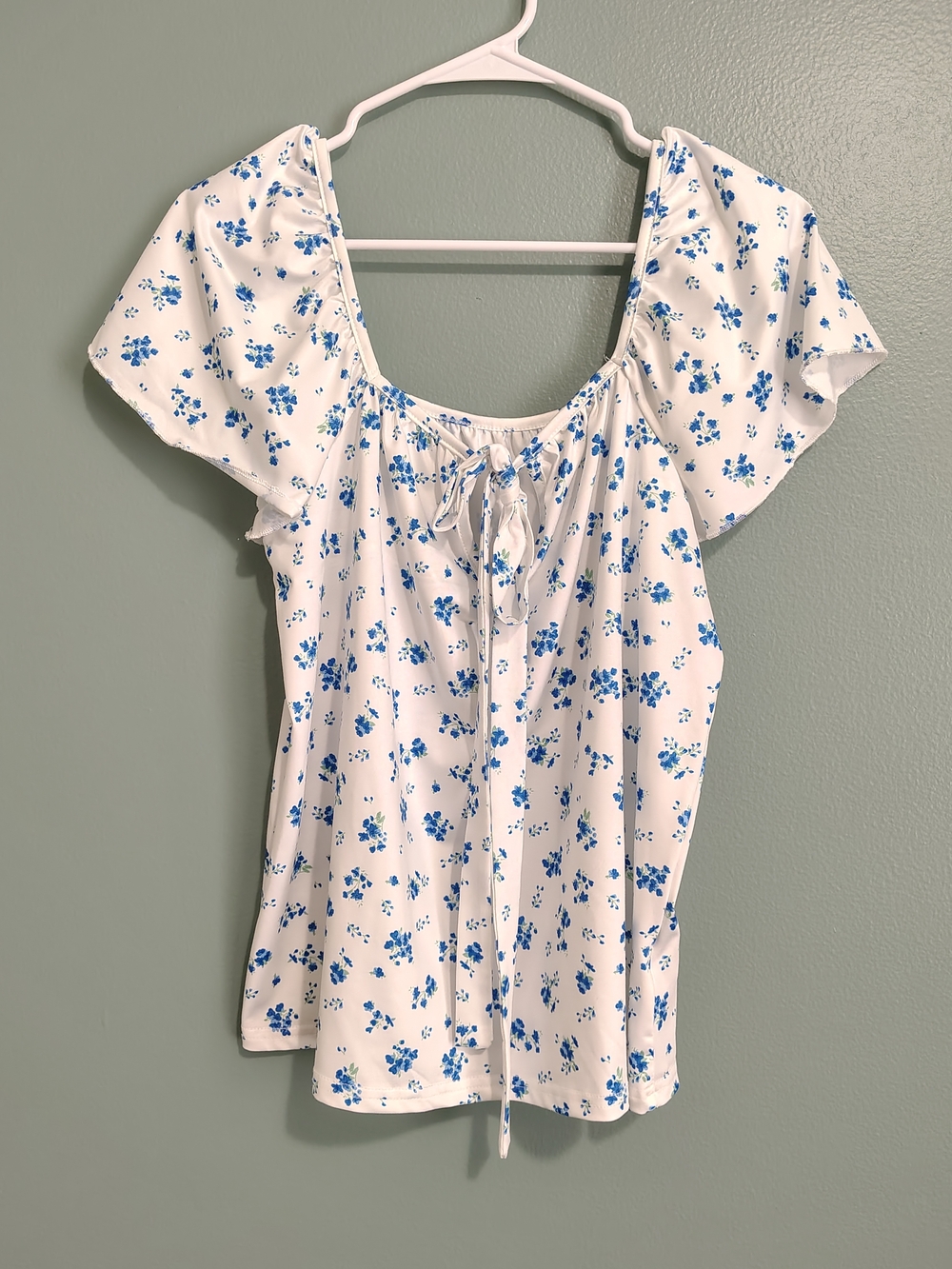 SHEIN White Top with Blue Floral Tie-Front